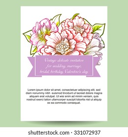 Romantic invitation. Wedding, marriage, bridal, birthday, Valentine's day. Isolated.