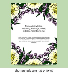 Romantic invitation. Wedding, marriage, bridal, birthday, Valentine's day. Isolated.