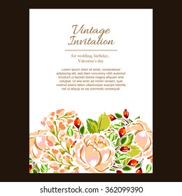 Romantic invitation. Wedding, marriage, bridal, birthday, Valentine's day.