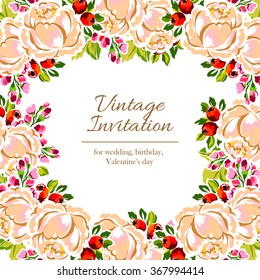 Romantic invitation. Wedding, marriage, bridal, birthday, Valentine's day.
