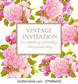 Romantic invitation. Wedding, marriage, bridal, birthday, Valentine's day. 