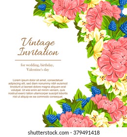 Romantic invitation. Wedding, marriage, bridal, birthday, Valentine's day. 
