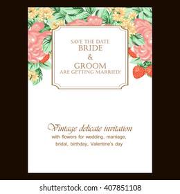 Romantic invitation. Wedding, marriage, bridal, birthday, Valentine's day.