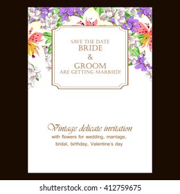 Romantic invitation. Wedding, marriage, bridal, birthday, Valentine's day. 