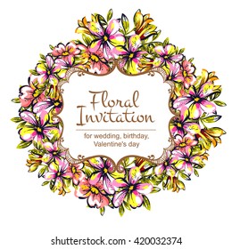 Romantic invitation. Wedding, marriage, bridal, birthday, Valentine's day.