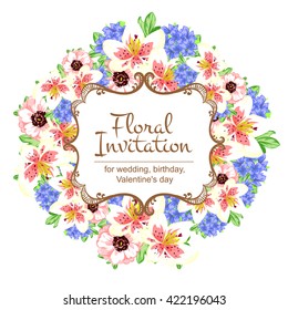 Romantic invitation. Wedding, marriage, bridal, birthday, Valentine's day.
