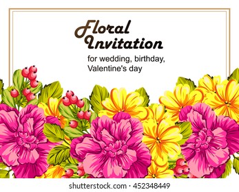 Romantic invitation. Wedding, marriage, bridal, birthday, Valentine's day.