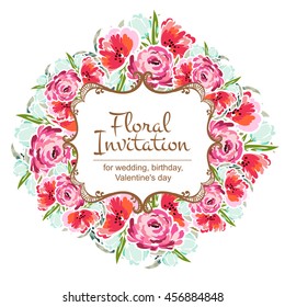Romantic invitation. Wedding, marriage, bridal, birthday, Valentine's day.