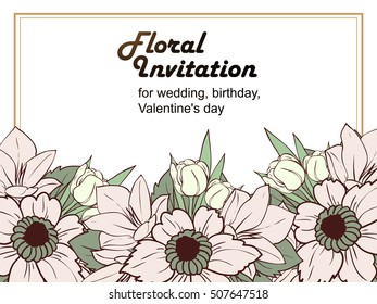 Romantic invitation. Wedding, marriage, bridal, birthday, Valentine's day.