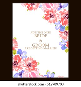 Romantic invitation. Wedding, marriage, bridal, birthday, Valentine's day.