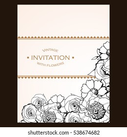 Romantic invitation. Wedding, marriage, bridal, birthday, Valentine's day.