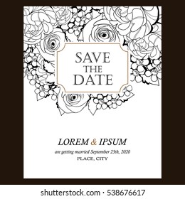 Romantic invitation. Wedding, marriage, bridal, birthday, Valentine's day.