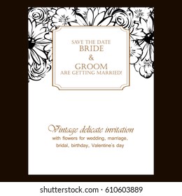 Romantic invitation. Wedding, marriage, bridal, birthday, Valentine's day.