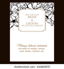 Romantic invitation. Wedding, marriage, bridal, birthday, Valentine's day.