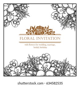 Romantic invitation. Wedding, marriage, bridal, birthday, Valentine's day.