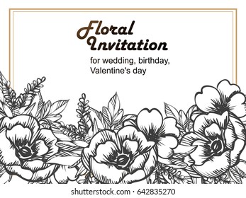 Romantic invitation. Wedding, marriage, bridal, birthday, Valentine's day.