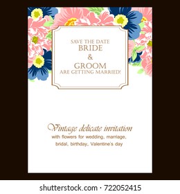 Romantic invitation. Wedding, marriage, bridal, birthday, Valentine's day.