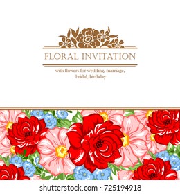 Romantic invitation. Wedding, marriage, bridal, birthday, Valentine's day.