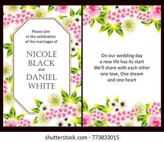 Romantic invitation. Wedding, marriage, bridal, birthday, Valentine's day.