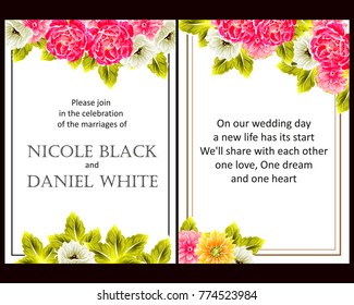 Romantic invitation. Wedding, marriage, bridal, birthday, Valentine's day.