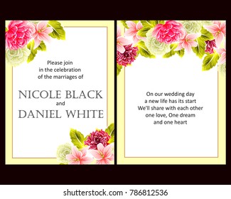 Romantic invitation. Wedding, marriage, bridal, birthday, Valentine's day.