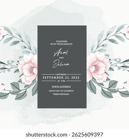 Romantic ivory and pink card with vintage floral arrangements.