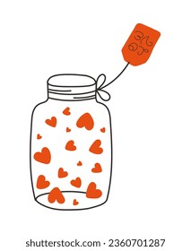 Romantic jar with hearts. Vector illustration of a jar for valentine's day. Romance concept illustration isolated on white background