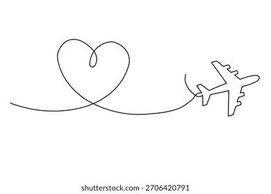 Dibujo de línea continuo de viaje romántico
