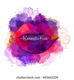 Romantic Kiss - purple vector   watercolor  blot 
