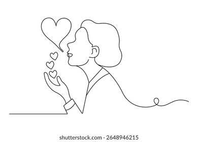 Romantic kiss sweeping moment in one line drawing minimalist style vector illustration on white background