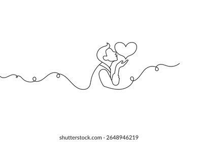 Romantic kiss sweeping moment in one line drawing minimalist style vector illustration on white background