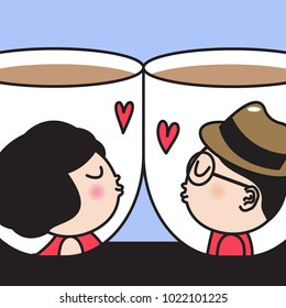 Romantic Kissing Couple Coffee Mug Cup Concept Card Character illustration