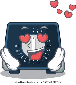 Romantic kitchen timer cartoon character has a falling in love eyes