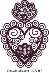 Romantic lace grunge design element, no gradients.