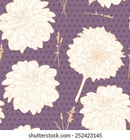 Romantic lavender violet seamless aster floral pattern with dots