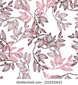Romantic leaves and flower seamless pattern. Vintage style floral wallpaper. Cute plants endless backdrop. Design for fabric, textile print, wrapping paper, cover. Vector illustration