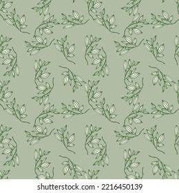 Romantic leaves and flower seamless pattern. Vintage style floral wallpaper. Cute plants endless backdrop. Design for fabric, textile print, wrapping paper, cover. Vector illustration