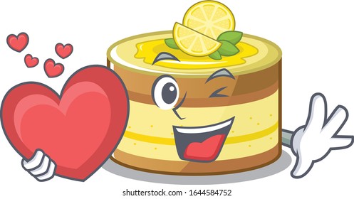 Romantic lemon cake cartoon picture holding a heart