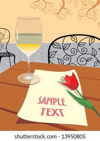 romantic letter with glass wine