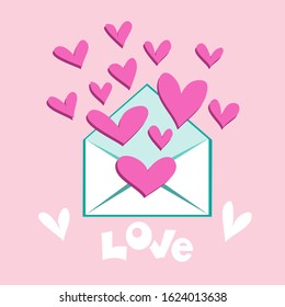 Romantic letter with hearts on a pink background. Valentine's day love concept