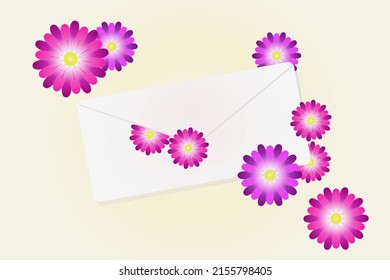A romantic letter, a postal envelope with decorative flowers. Concert for congratulations on Valentine's Day or Mother's Day