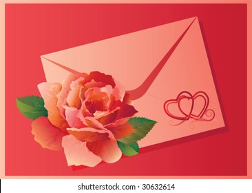 romantic letter with red rose