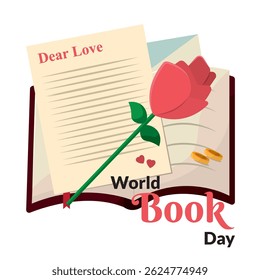 Romantic letter rose book. Vector illustration