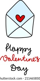 Romantic letter template for celebration card design. Cartoon vector illustration. Heart line drawing. Vector graphic card design.