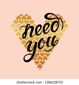 Romantic lettering greeting card for Valentine's Day. Vector lettering design element for cards, labels, decoration, posters.