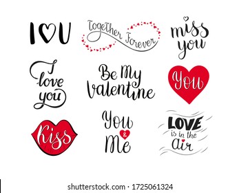 Romantic lettering set. Calligraphy card graphic design typography element. Hand written vector style 