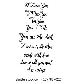 Romantic lettering set. Calligraphy postcard