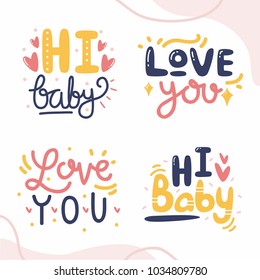Romantic Lettering Set for postcard, greeting card, poster.
