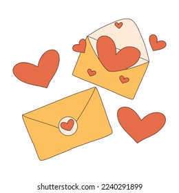 Romantic letters in 70s retro style. Vector illustration. Groovy letters for valentine's day.