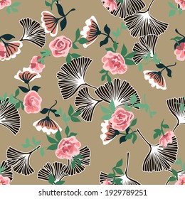 Romantic liberty print on beige background. Seamless vector pattern in repeat. Vintage print with small flowers. Retro textile design collection.